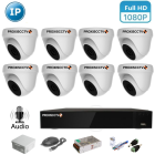 Комплект IP видеонаблюдения - внутренний на 8 купольных IP камеры FullHD 1080P/2Mpx 