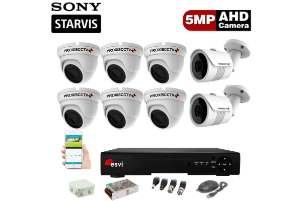 Комплект видеонаблюдения Sony Starvis - 2 цилиндрических и 6 купольных AHD камеры 5Mpx (2592*1944)